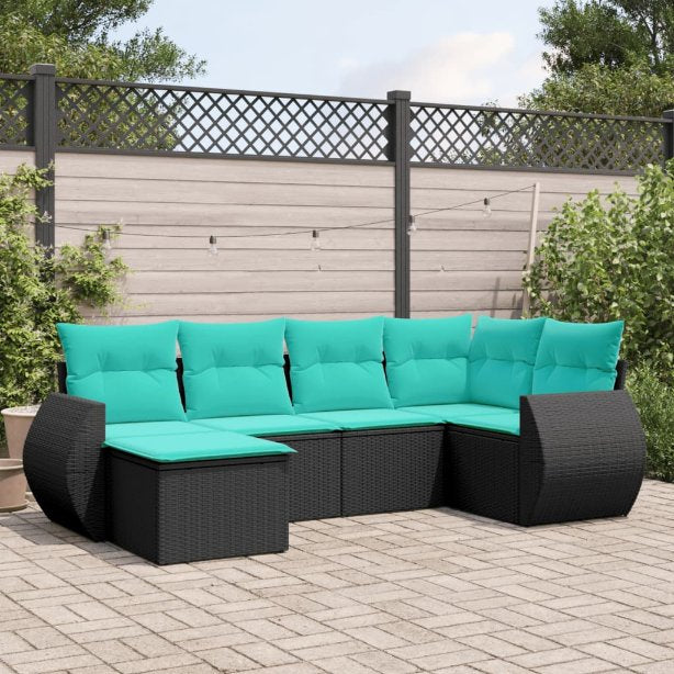 vidaXL 6-teiliges Gartensofa-Set mit Kissen, schwarzes Polyrattan