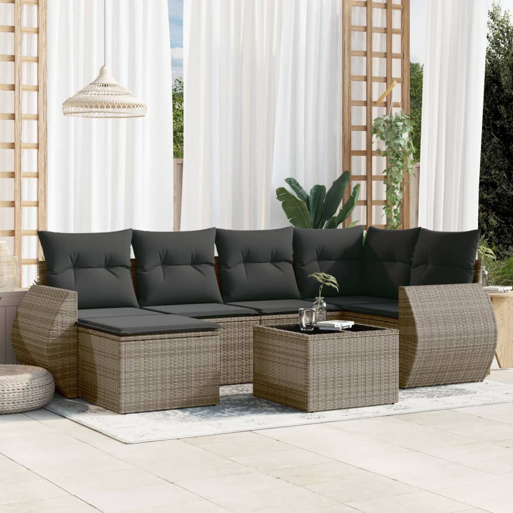 vidaXL 6-tlg. Garten-Sofagarnitur mit Kissen Schwarz Poly Rattan