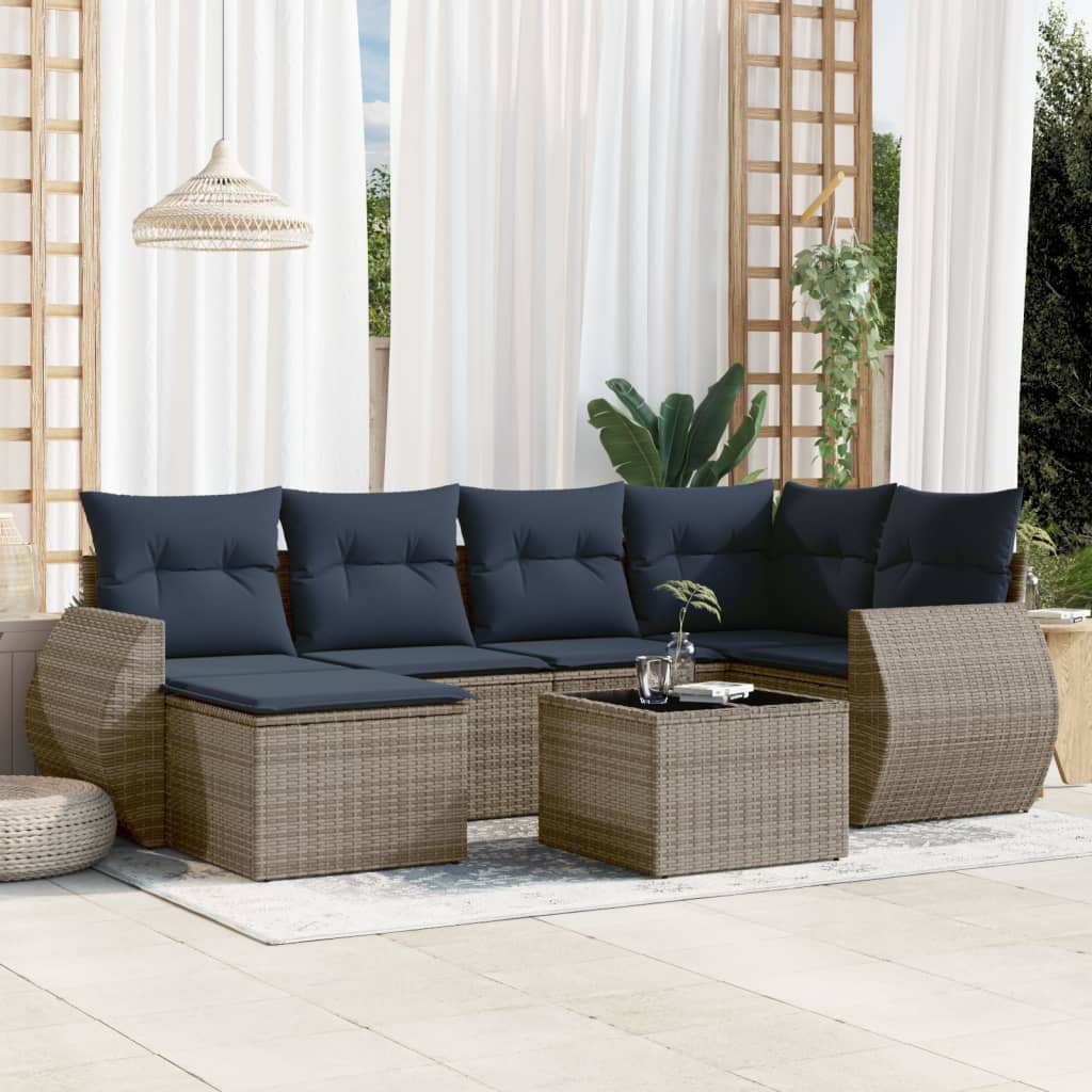 vidaXL 6-teiliges Gartensofa-Set mit Kissen, schwarzes Polyrattan
