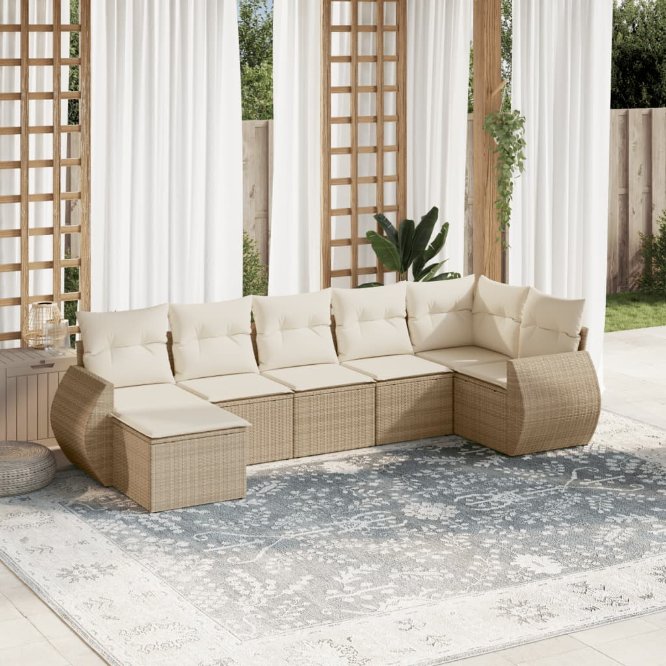 vidaXL 7-tlg. Garten-Sofagarnitur mit Kissen Schwarz Poly Rattan