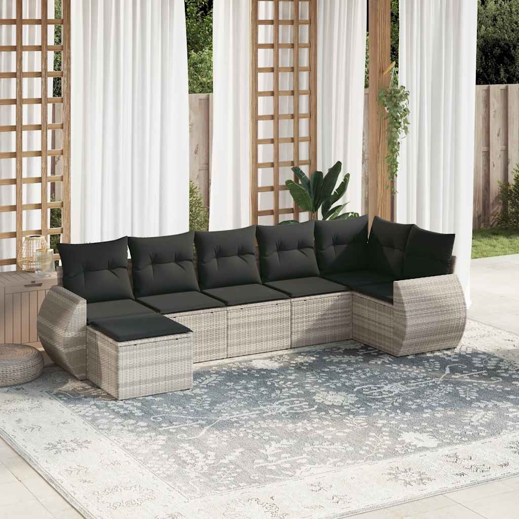 vidaXL 7-tlg. Garten-Sofagarnitur mit Kissen Schwarz Poly Rattan