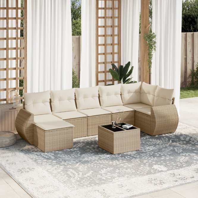 vidaXL 7-tlg. Garten-Sofagarnitur mit Kissen Schwarz Poly Rattan