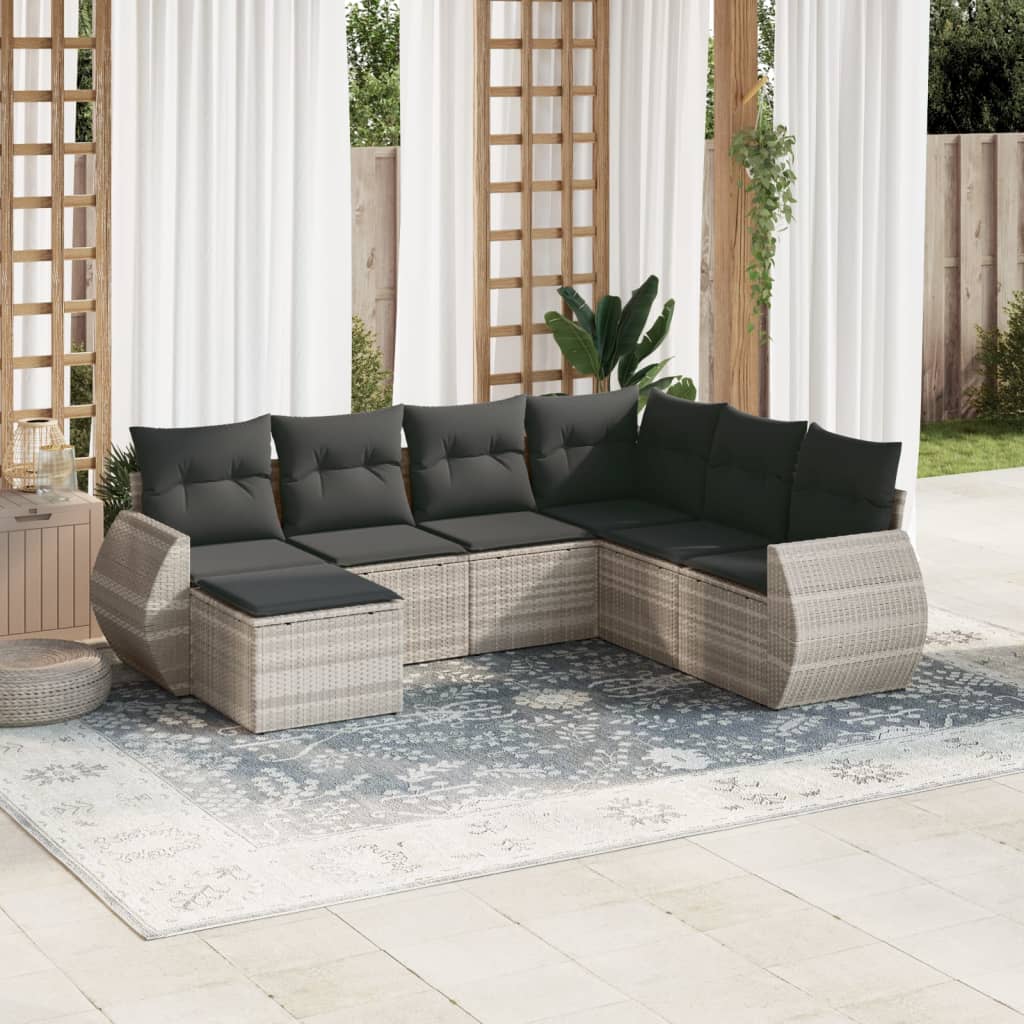 vidaXL 7-tlg. Garten-Sofagarnitur mit Kissen Schwarz Poly Rattan