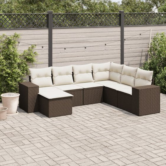 vidaXL 7-tlg. Garten-Sofagarnitur mit Kissen Schwarz Poly Rattan