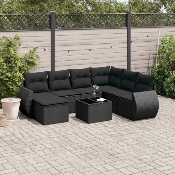 vidaXL 7-tlg. Garten-Sofagarnitur mit Kissen Schwarz Poly Rattan