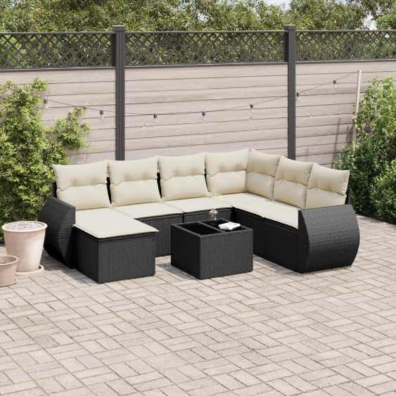 vidaXL 7-tlg. Garten-Sofagarnitur mit Kissen Schwarz Poly Rattan