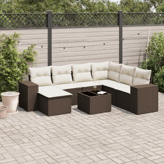 vidaXL 7-tlg. Garten-Sofagarnitur mit Kissen Schwarz Poly Rattan