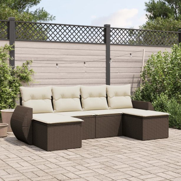 vidaXL 6-tlg. Garten-Sofagarnitur mit Kissen Schwarz Poly Rattan