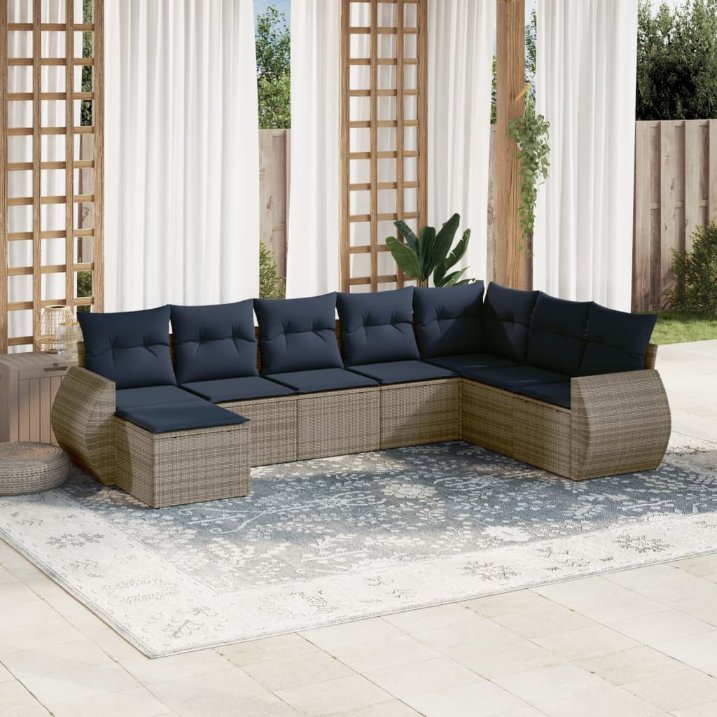 vidaXL 8-teiliges Gartensofa-Set mit Kissen, schwarzes Polyrattan