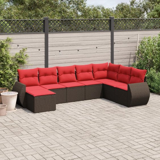 vidaXL 8-teiliges Gartensofa-Set mit Kissen, schwarzes Polyrattan