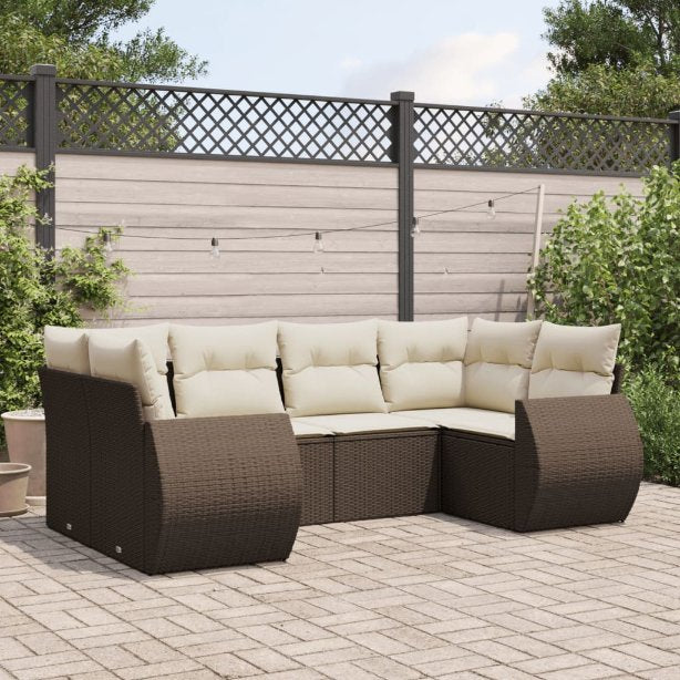vidaXL 6-tlg. Garten-Sofagarnitur mit Kissen Schwarz Poly Rattan