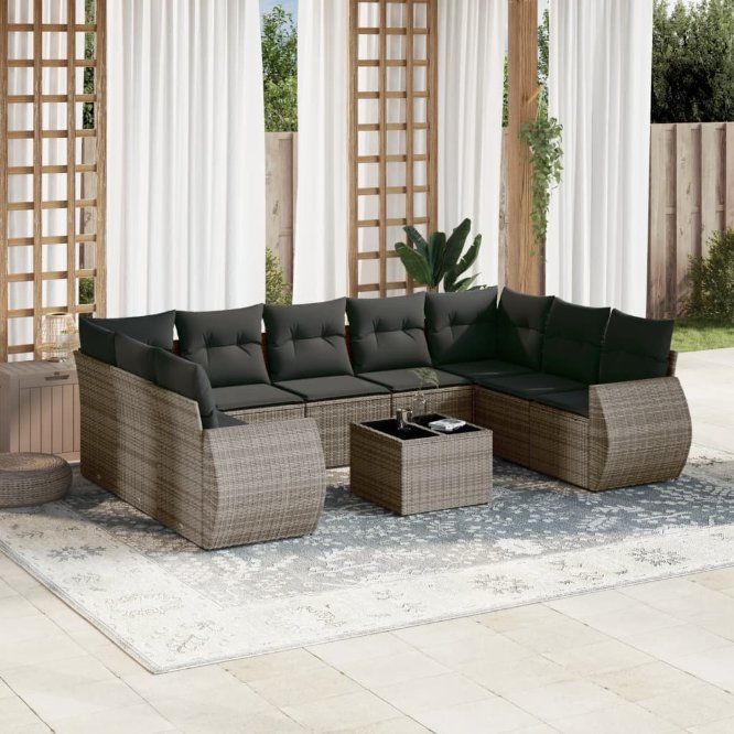 vidaXL 9-tlg. Garten-Sofagarnitur mit Kissen Schwarz Poly Rattan