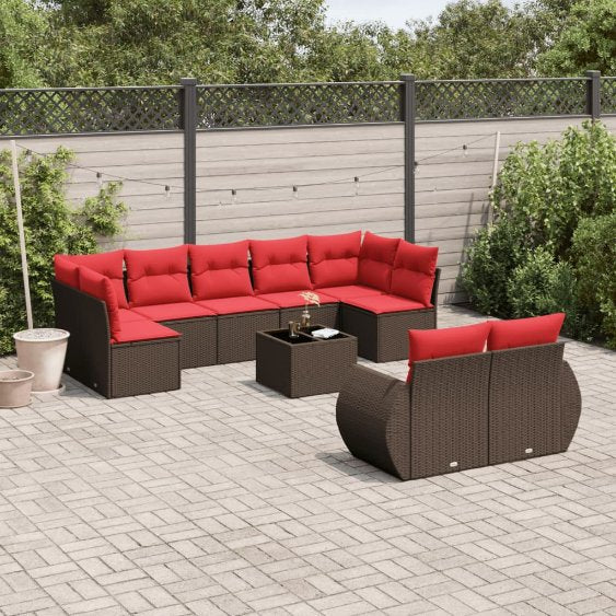 vidaXL 9-teiliges Gartensofa-Set mit Kissen, schwarzes Polyrattan