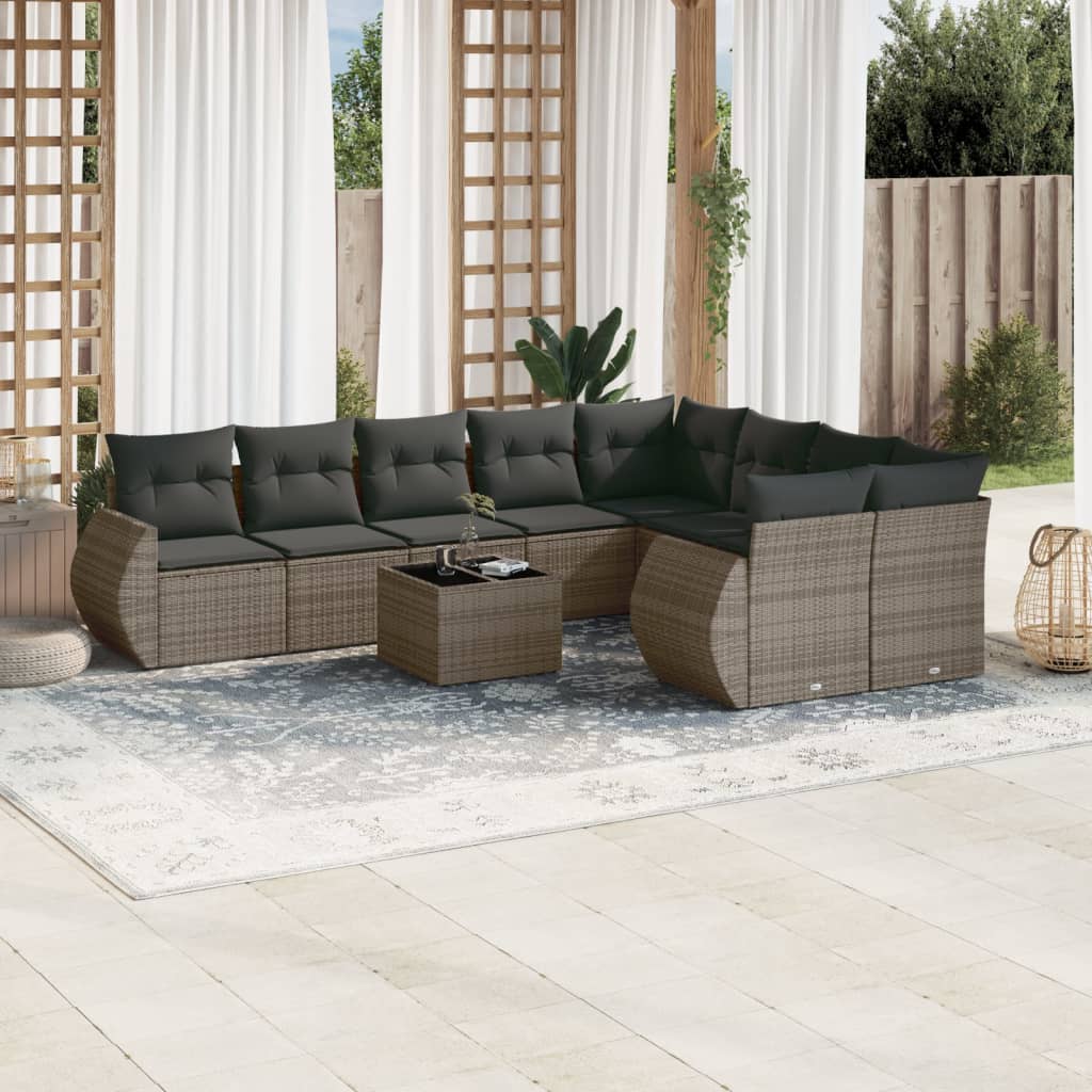 vidaXL 9-tlg. Garten-Sofagarnitur mit Kissen Schwarz Poly Rattan