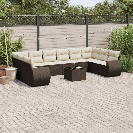 vidaXL 10-tlg. Garten-Sofagarnitur mit Kissen Schwarz Poly Rattan