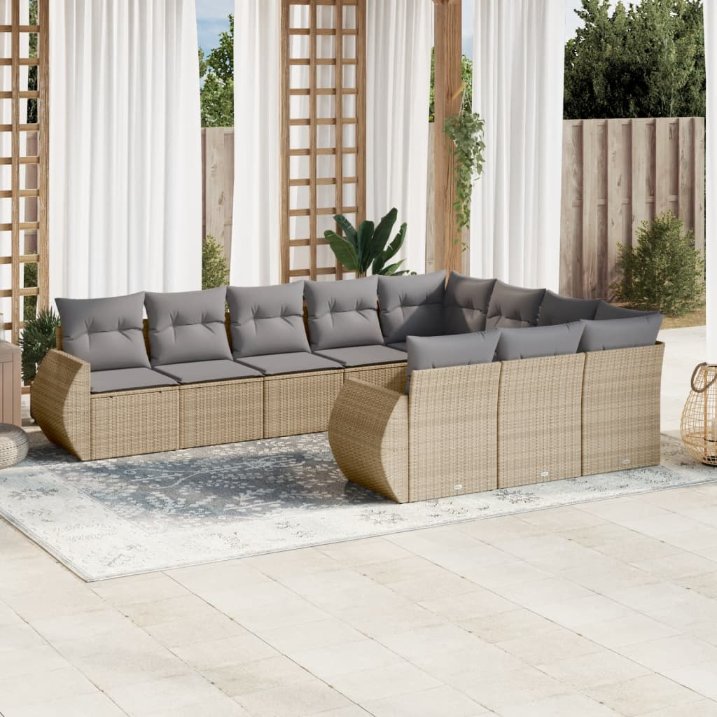 vidaXL 10-tlg. Garten-Sofagarnitur mit Kissen Schwarz Poly Rattan