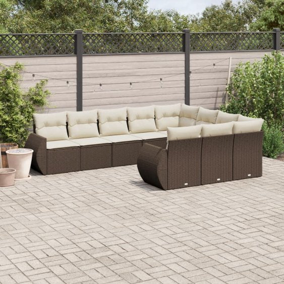 vidaXL 10-tlg. Garten-Sofagarnitur mit Kissen Schwarz Poly Rattan