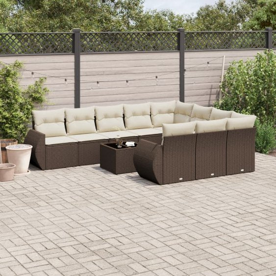 vidaXL 10-tlg. Garten-Sofagarnitur mit Kissen Schwarz Poly Rattan