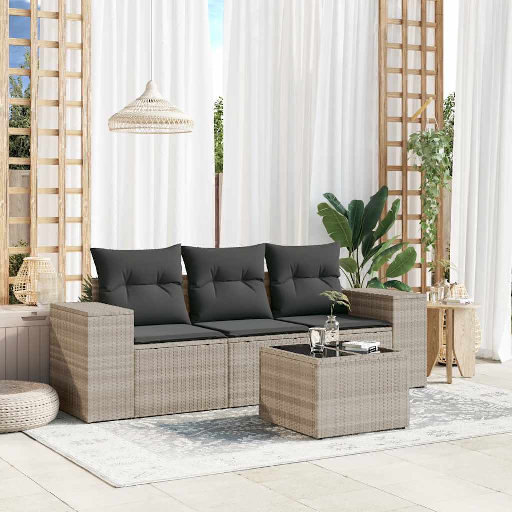 vidaXL 3-tlg. Garten-Sofagarnitur mit Kissen Schwarz Poly Rattan