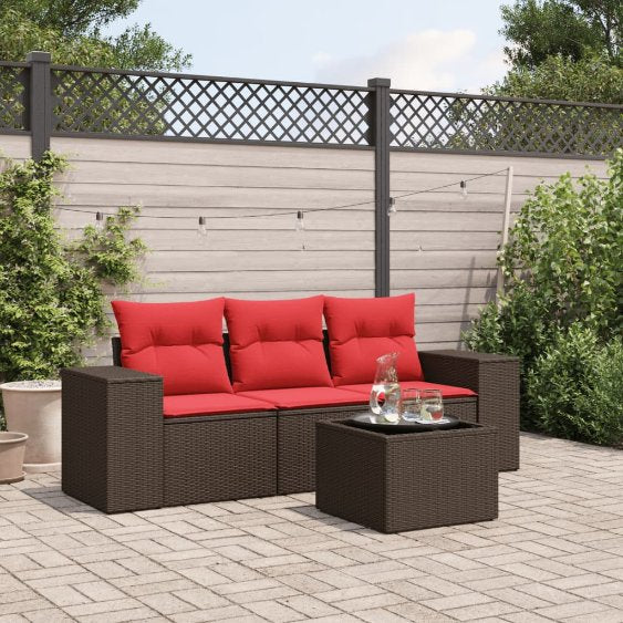 vidaXL 3-teiliges Gartensofa-Set mit Kissen, schwarzes Polyrattan