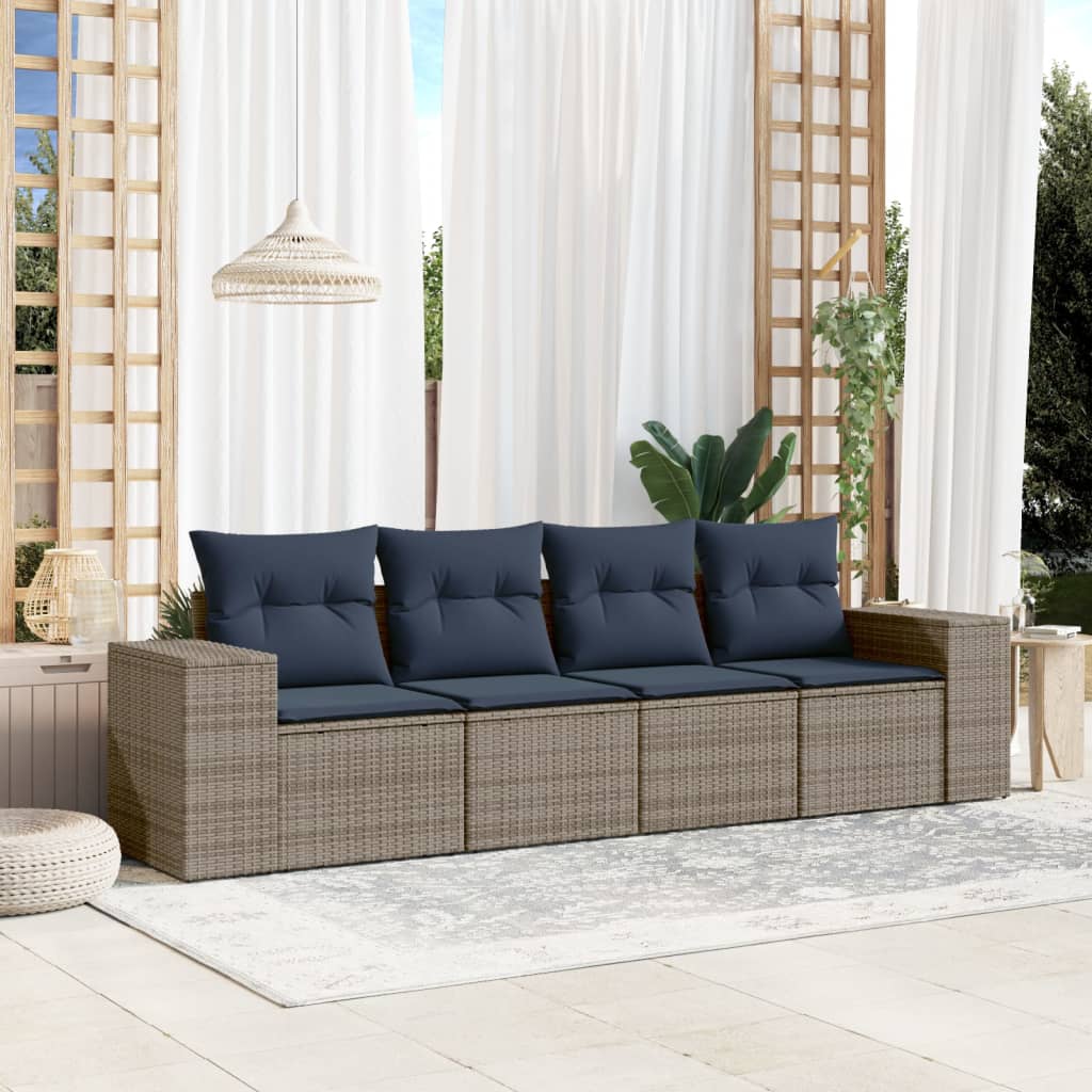 vidaXL 4-teiliges Gartensofa-Set mit Kissen, schwarzes Polyrattan