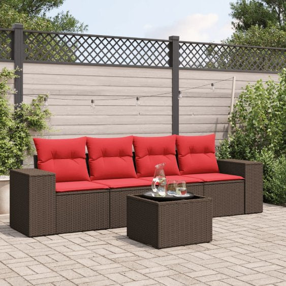 vidaXL 4-teiliges Gartensofa-Set mit Kissen, schwarzes Polyrattan