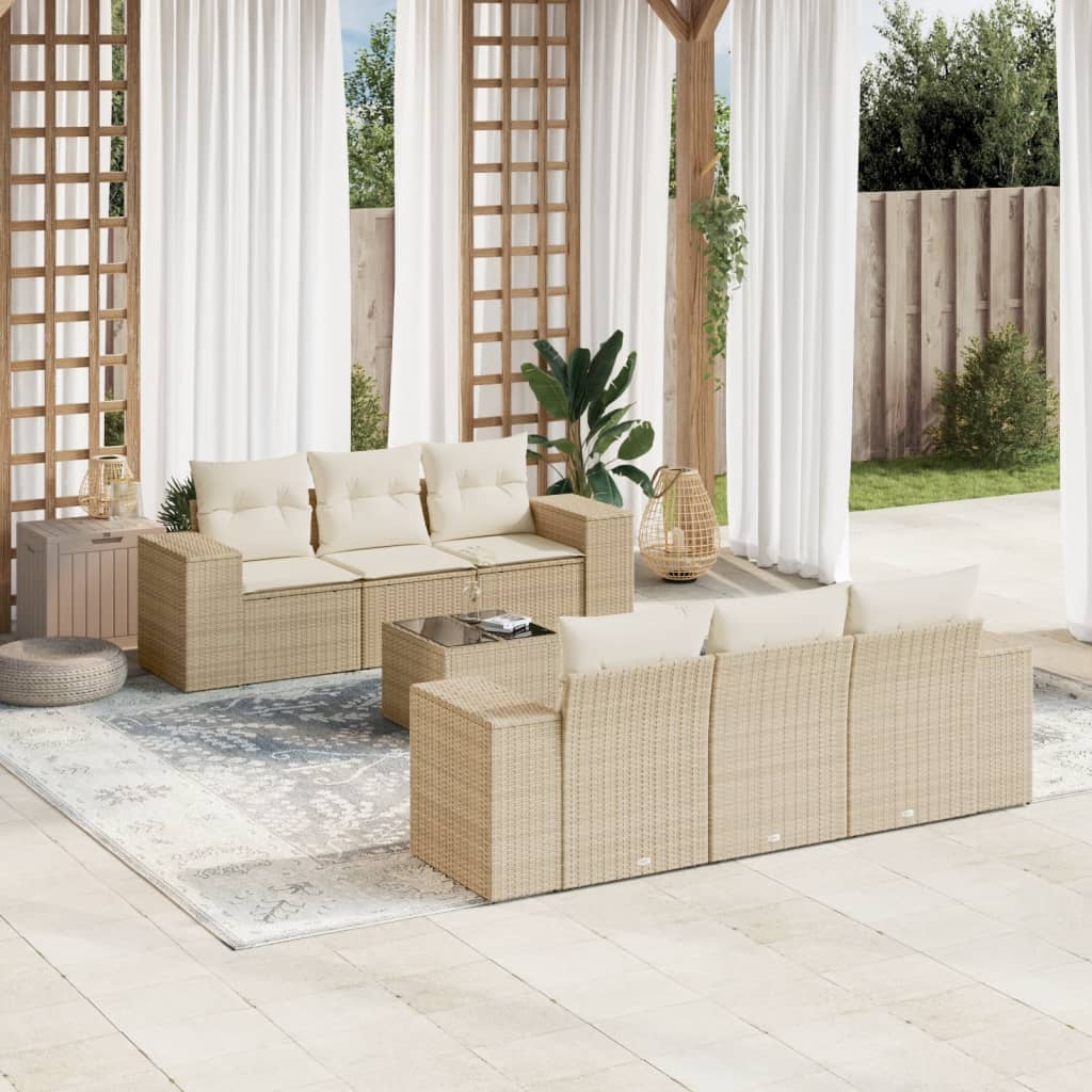 vidaXL 7-tlg. Garten-Sofagarnitur mit Kissen Schwarz Poly Rattan