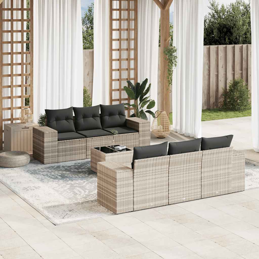 vidaXL 7-tlg. Garten-Sofagarnitur mit Kissen Schwarz Poly Rattan