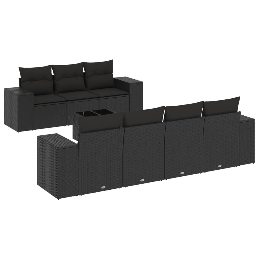 vidaXL 8-tlg. Garten-Sofagarnitur mit Kissen Schwarz Poly Rattan