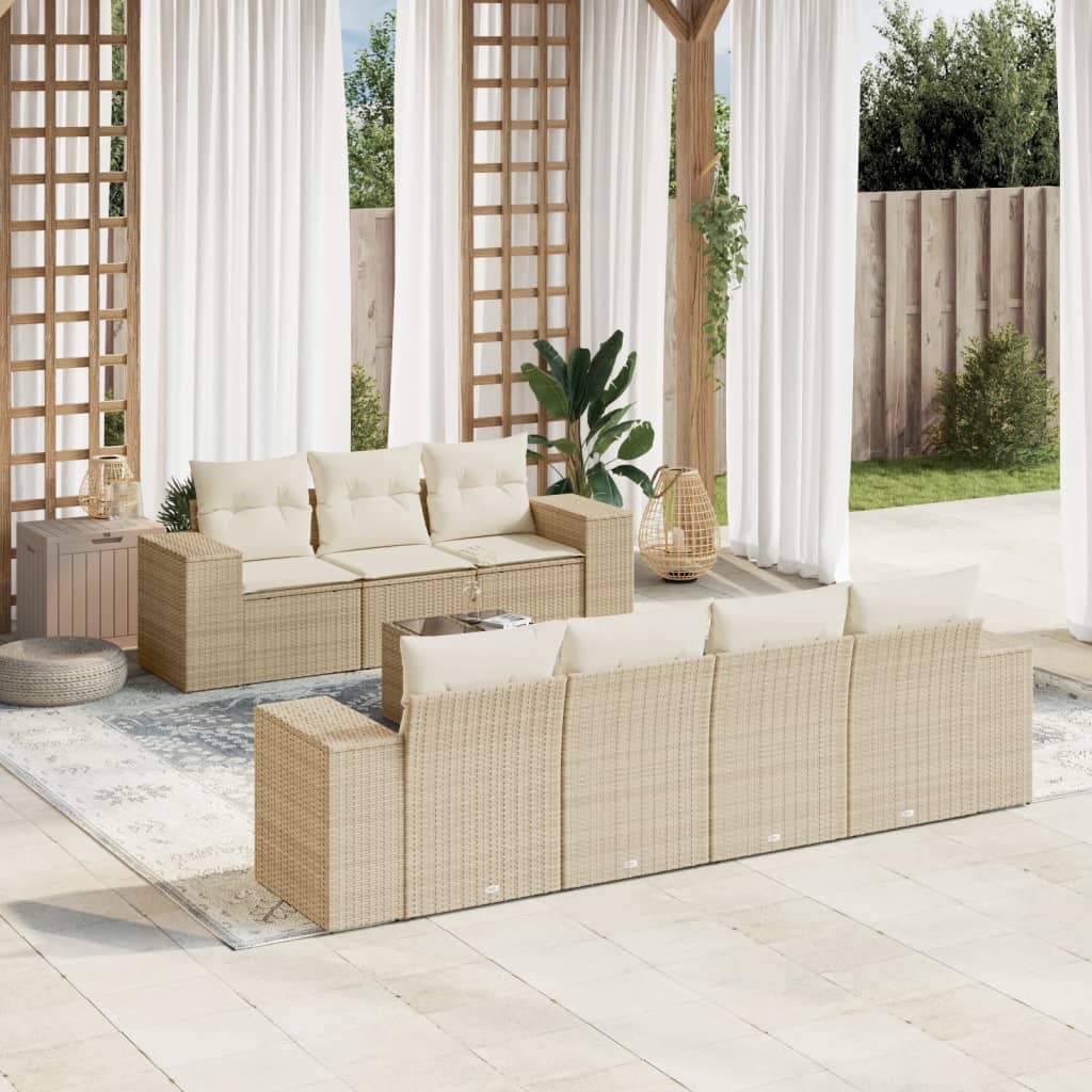 vidaXL 8-tlg. Garten-Sofagarnitur mit Kissen Schwarz Poly Rattan