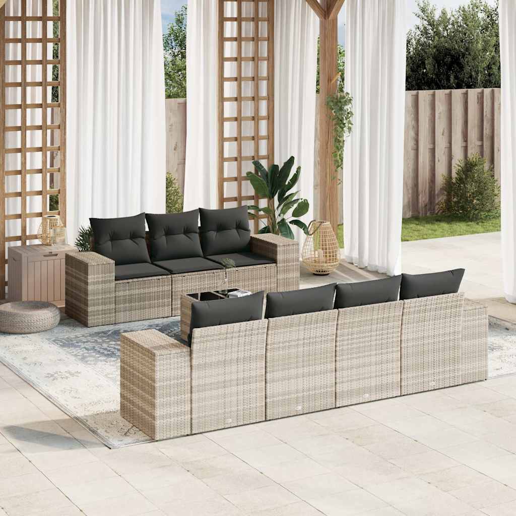 vidaXL 8-tlg. Garten-Sofagarnitur mit Kissen Schwarz Poly Rattan