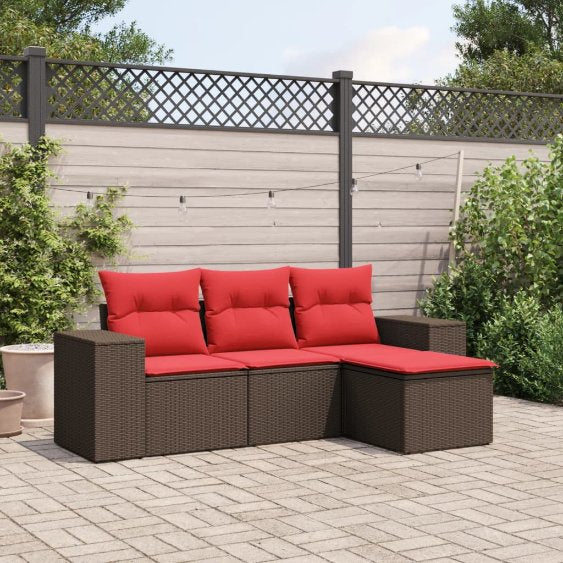 vidaXL 4-teiliges Gartensofa-Set mit Kissen, schwarzes Polyrattan