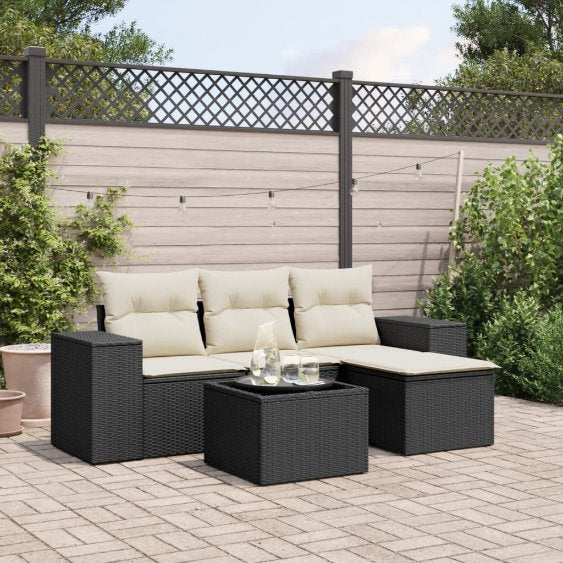 vidaXL 4-tlg. Garten-Sofagarnitur mit Kissen Schwarz Poly Rattan