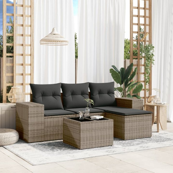 vidaXL 4-tlg. Garten-Sofagarnitur mit Kissen Schwarz Poly Rattan