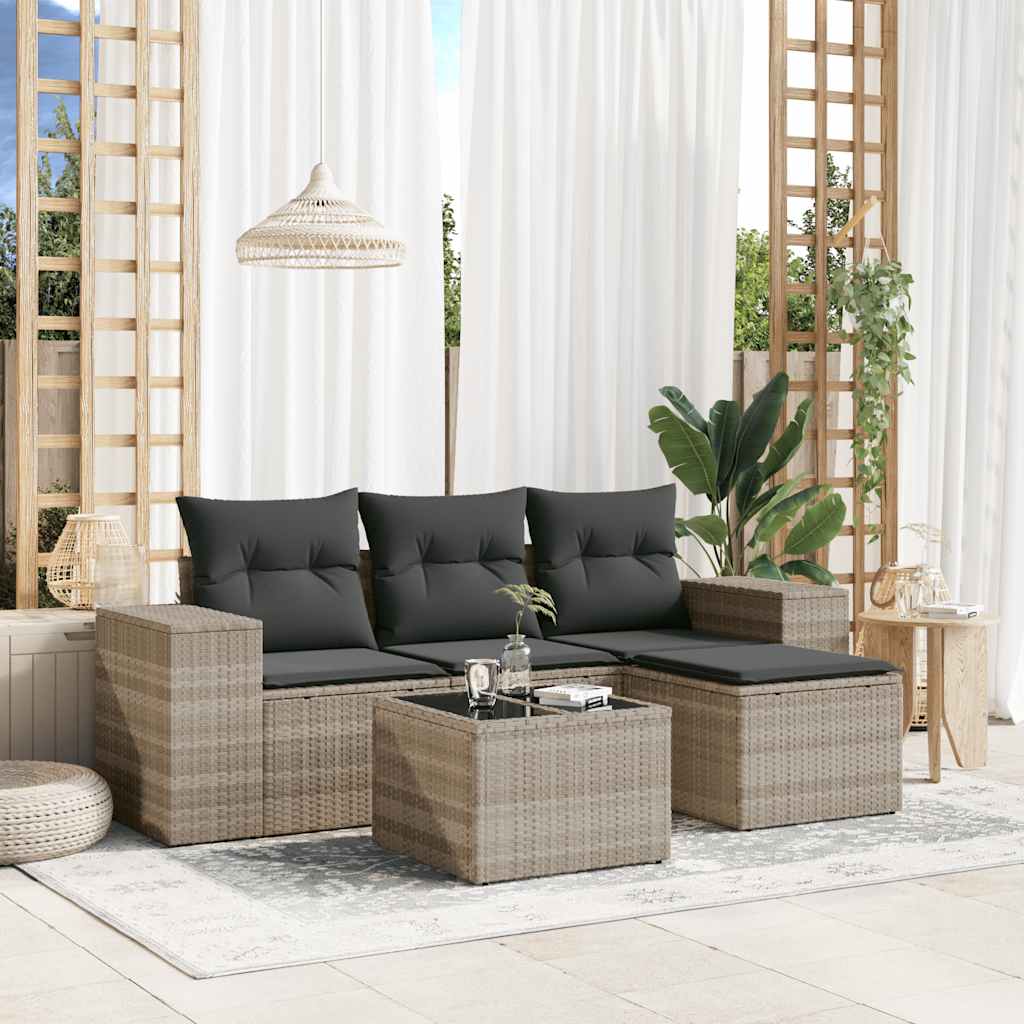 vidaXL 4-tlg. Garten-Sofagarnitur mit Kissen Schwarz Poly Rattan