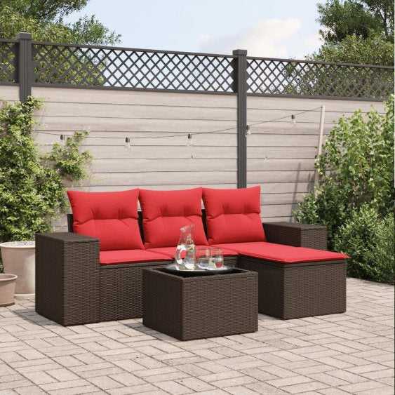 vidaXL 4-teiliges Gartensofa-Set mit Kissen, schwarzes Polyrattan