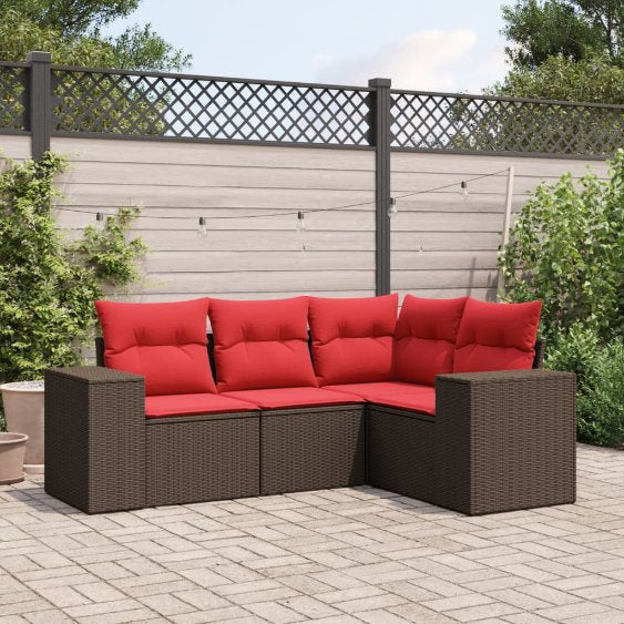 vidaXL 4-teiliges Gartensofa-Set mit Kissen, schwarzes Polyrattan