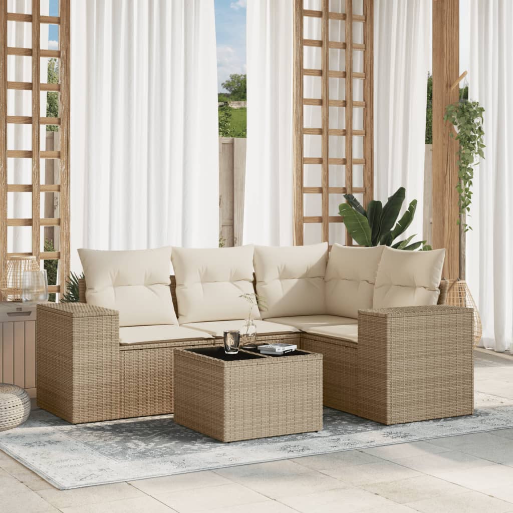 vidaXL 4-tlg. Garten-Sofagarnitur mit Kissen Schwarz Poly Rattan