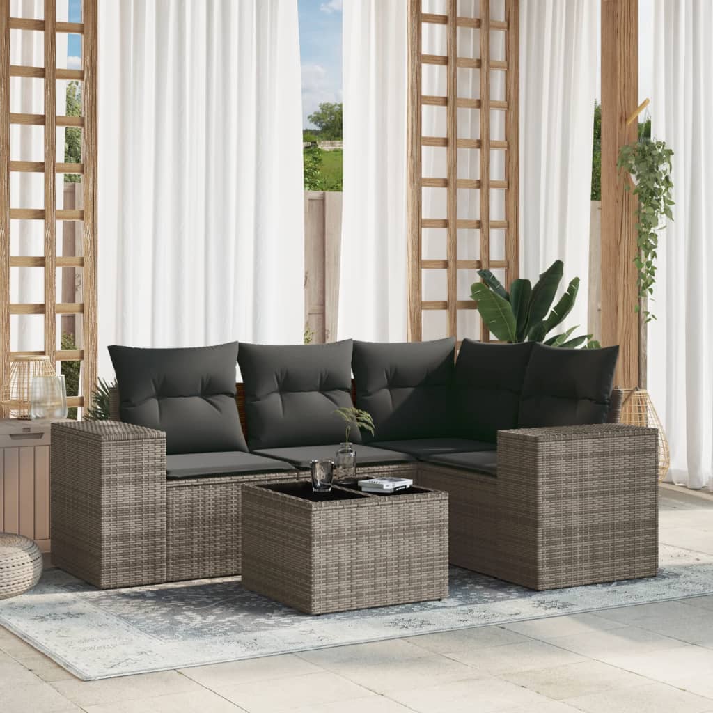vidaXL 4-tlg. Garten-Sofagarnitur mit Kissen Schwarz Poly Rattan