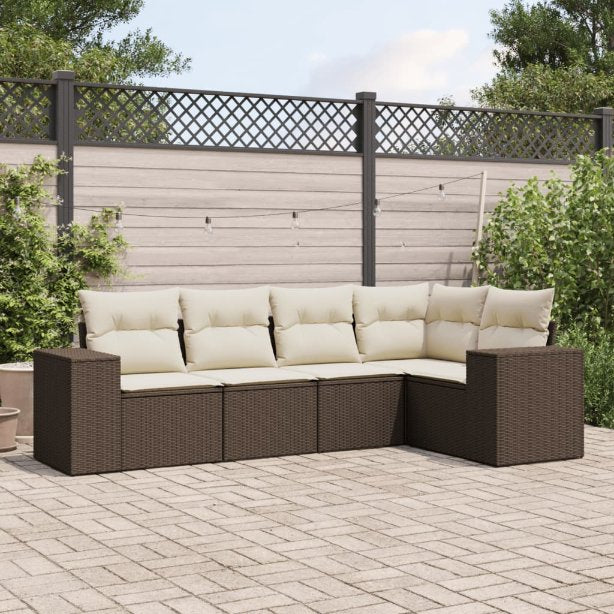vidaXL 5-tlg. Garten-Sofagarnitur mit Kissen Schwarz Poly Rattan