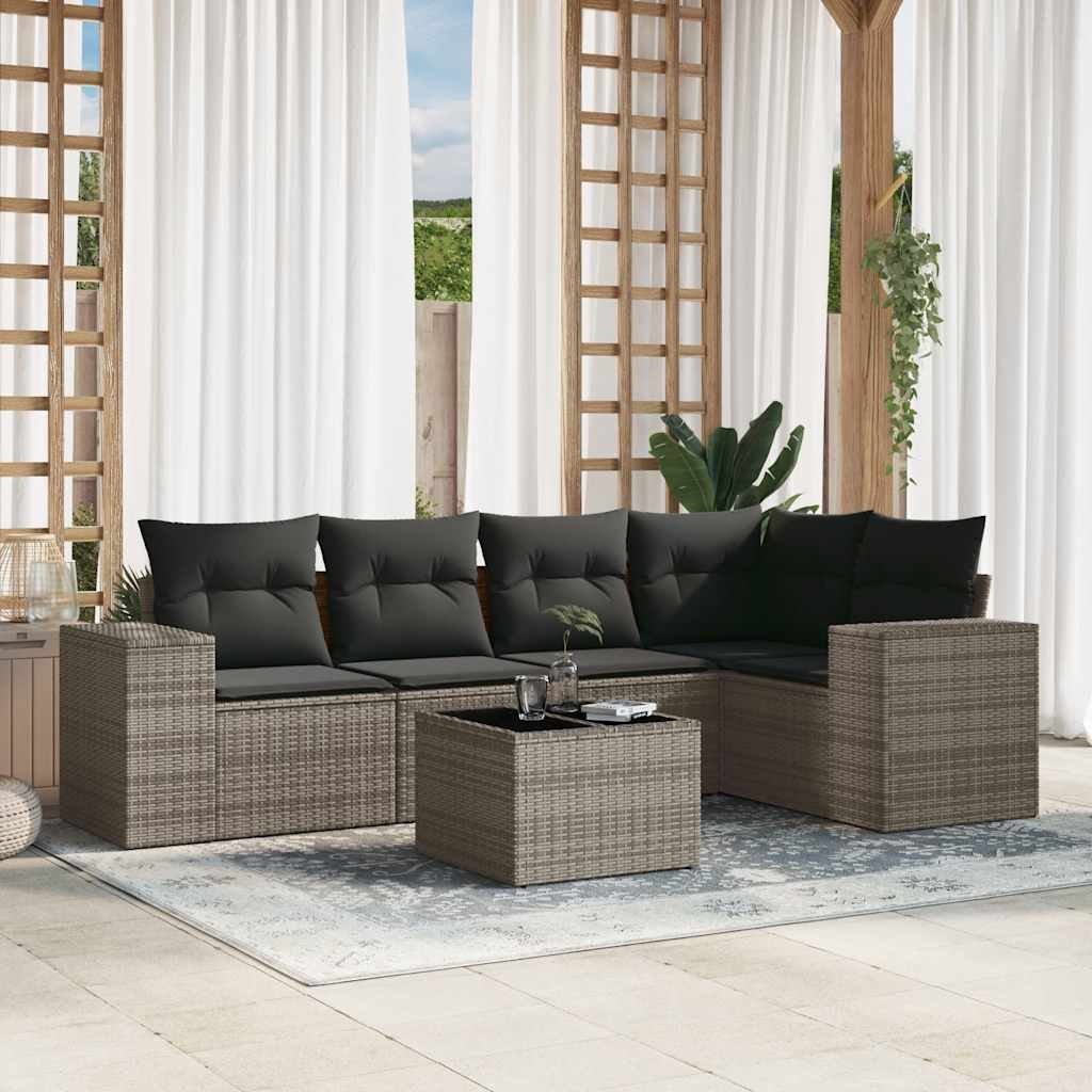 vidaXL 5-tlg. Garten-Sofagarnitur mit Kissen Schwarz Poly Rattan