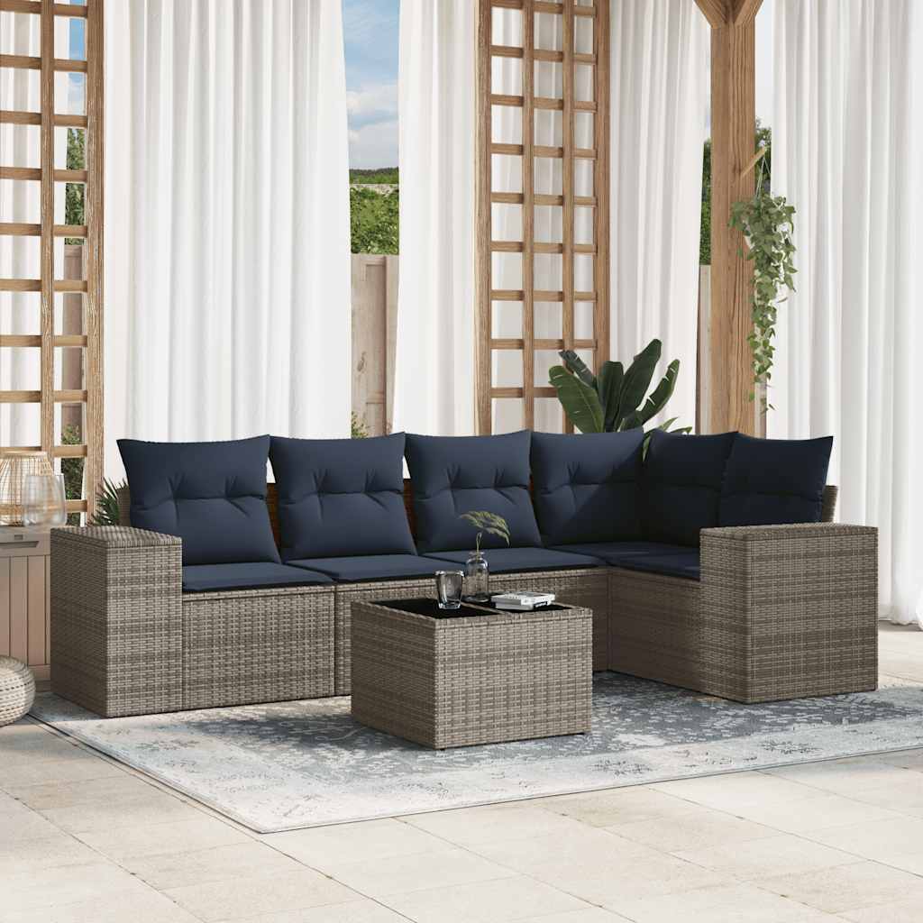 vidaXL 5-teiliges Gartensofa-Set mit Kissen, schwarzes Polyrattan