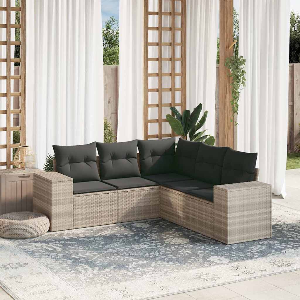 5-tlg. Garten-Sofagarnitur mit Kissen Schwarz Poly Rattan