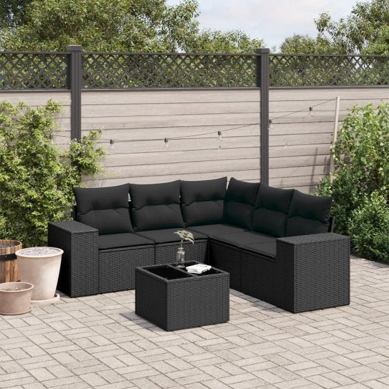 5-tlg. Garten-Sofagarnitur mit Kissen Schwarz Poly Rattan