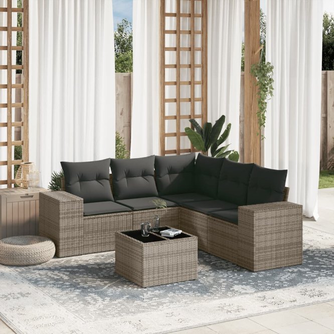 5-tlg. Garten-Sofagarnitur mit Kissen Schwarz Poly Rattan