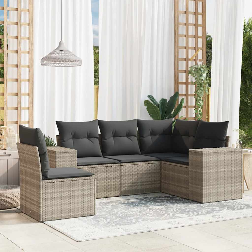 5-tlg. Garten-Sofagarnitur mit Kissen Schwarz Poly Rattan