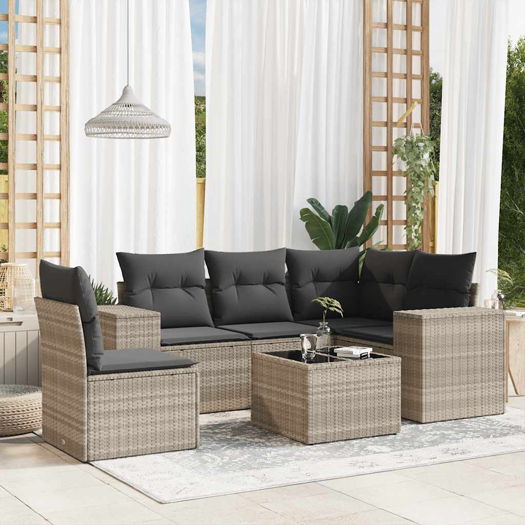5-tlg. Garten-Sofagarnitur mit Kissen Schwarz Poly Rattan