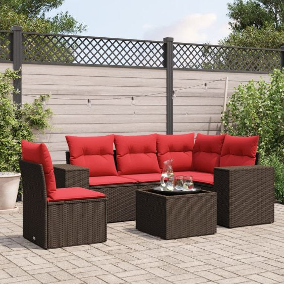 5-teiliges Gartensofa-Set mit Kissen, schwarzes Polyrattan