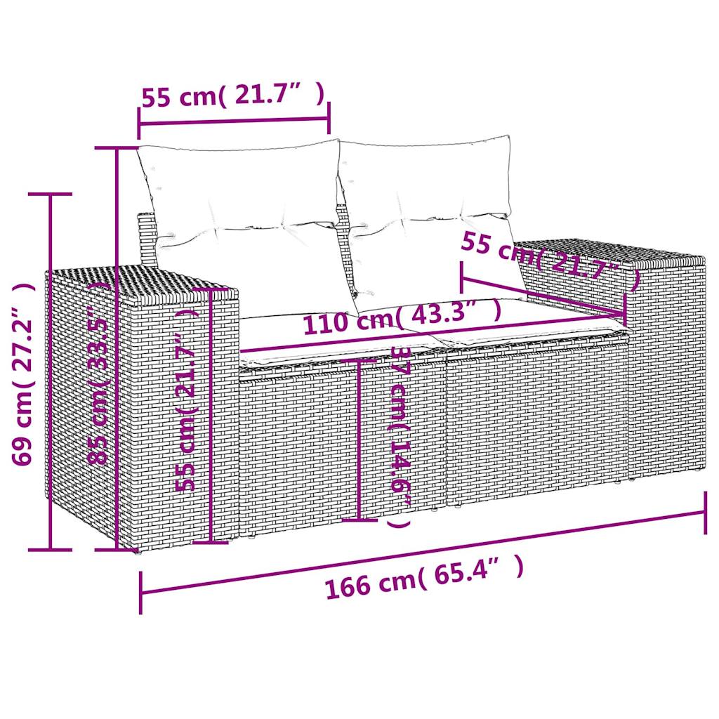 6-teiliges Gartensofa-Set mit Kissen, schwarzes Polyrattan