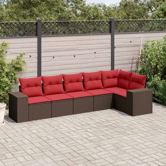 6-teiliges Gartensofa-Set mit Kissen, schwarzes Polyrattan